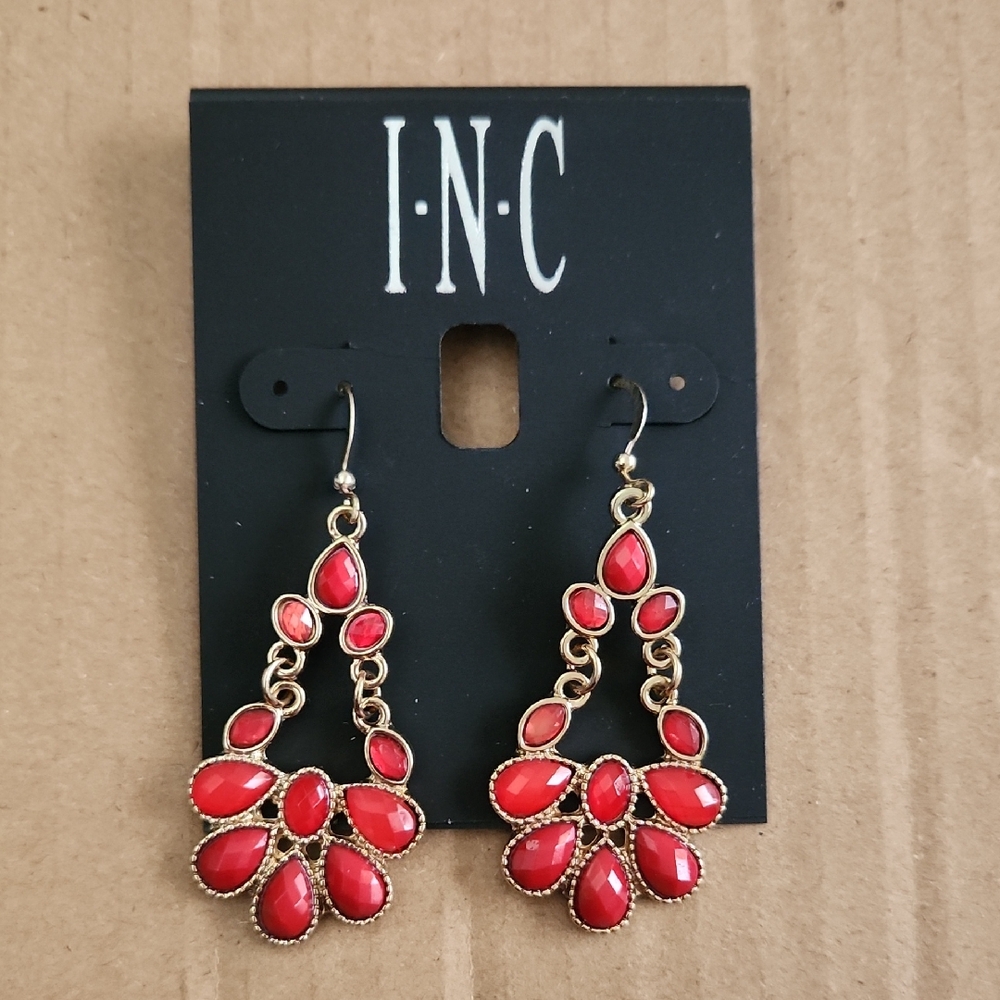 INC International Concepts Red and Gold Dangle Earrings